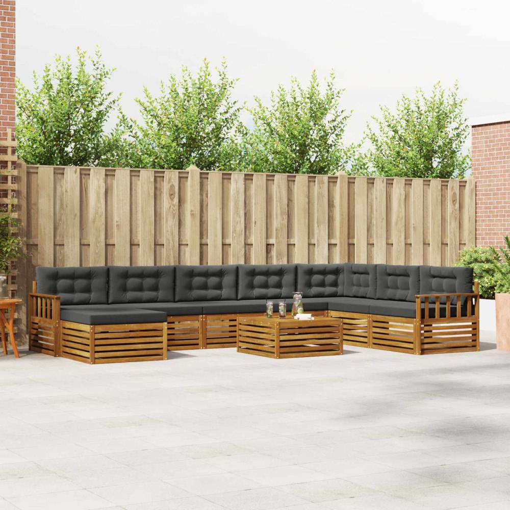 vidaXL Soffgrupper 9 pcs Naturlig och Antracit Massivt Akaciaträ