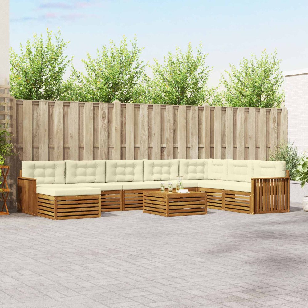 vidaXL Soffgrupper 9 pcs Naturlig och Grädde Massivt Akaciaträ