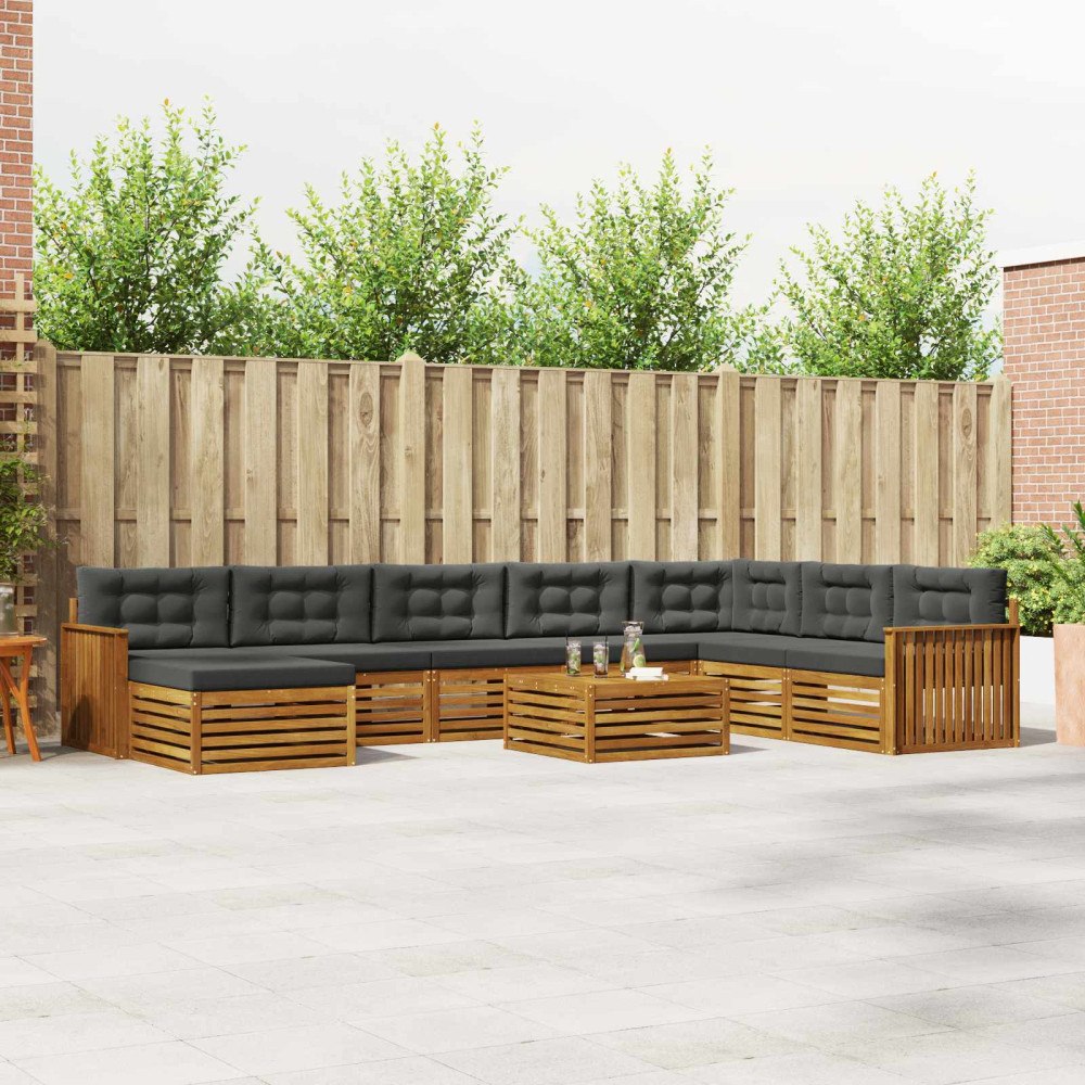 vidaXL Soffgrupper 9 pcs Naturlig och Antracit Massivt Akaciaträ