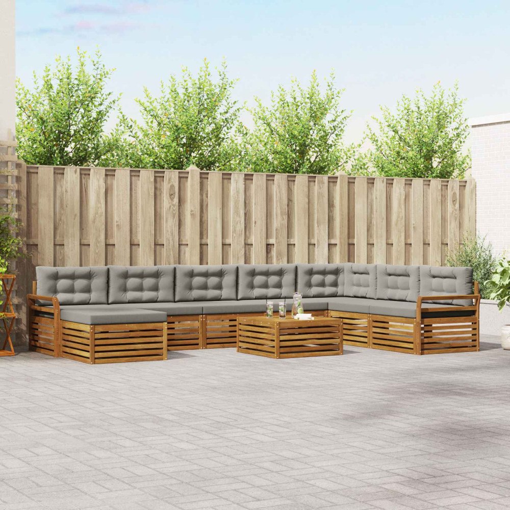 vidaXL Soffgrupper 9 pcs Naturlig och Ljus Grå Massivt Akaciaträ