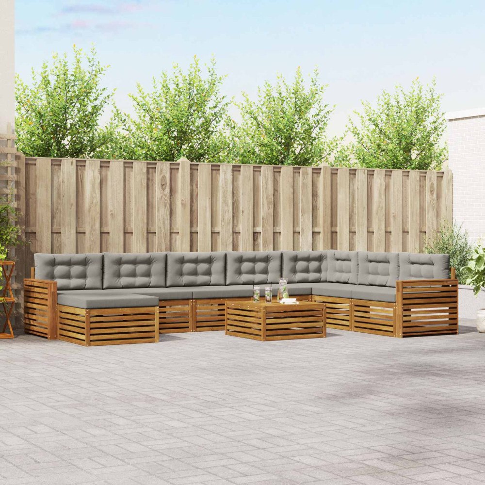 vidaXL Soffgrupper 9 pcs Naturlig och Ljus Grå Massivt Akaciaträ
