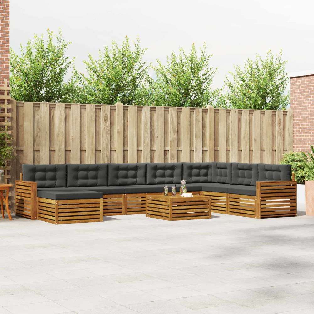vidaXL Soffgrupper 9 pcs Naturlig och Antracit Massivt Akaciaträ