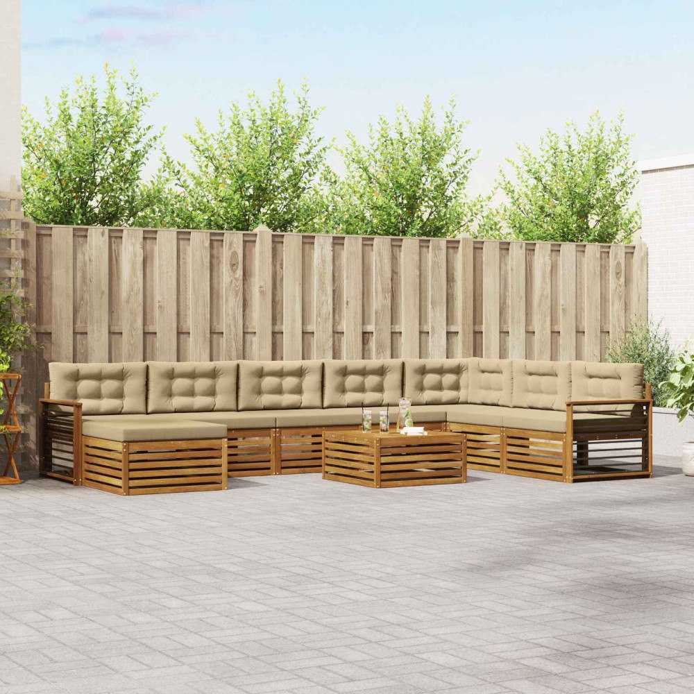 vidaXL Soffgrupper 9 pcs Naturlig och Beige Massivt Akaciaträ