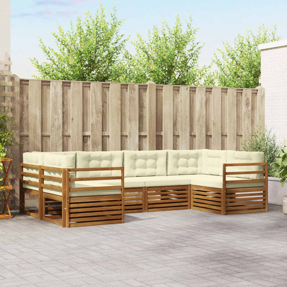 vidaXL Soffgrupper 6 pcs Naturlig och Grädde Massivt Akaciaträ