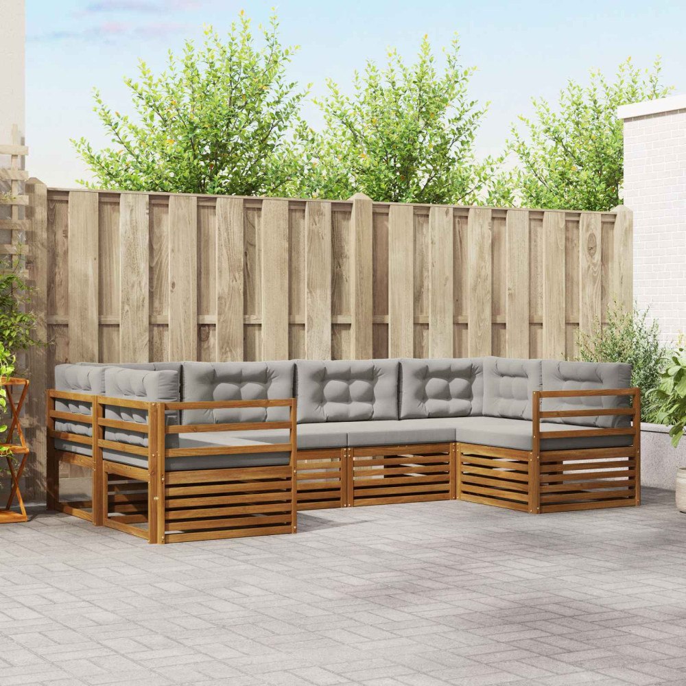 vidaXL Soffgrupper 6 pcs Naturlig och Ljus Grå Massivt Akaciaträ