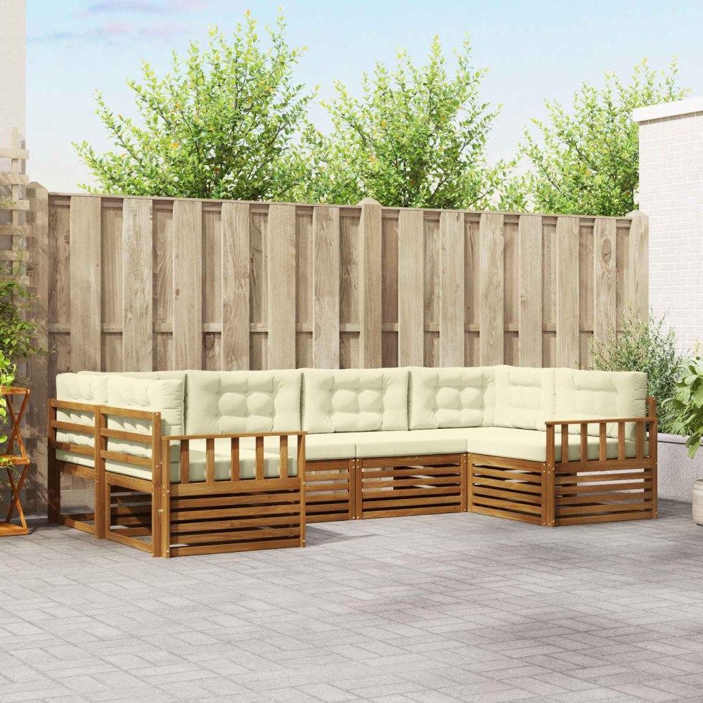 vidaXL Soffgrupper 6 pcs Naturlig och Grädde Massivt Akaciaträ