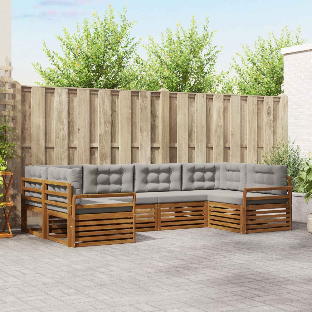 vidaXL Soffgrupper 6 pcs Naturlig och Ljus Grå Massivt Akaciaträ