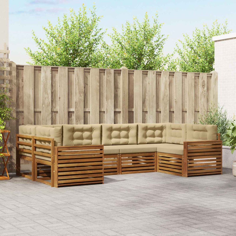 vidaXL Soffgrupper 6 pcs Naturlig och Beige Massivt Akaciaträ
