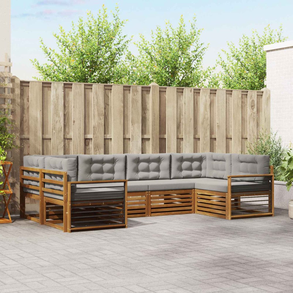 vidaXL Soffgrupper 6 pcs Naturlig och Ljus Grå Massivt Akaciaträ