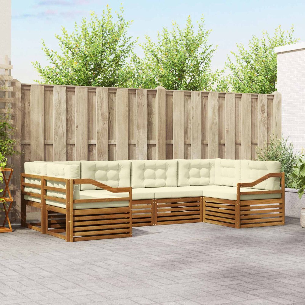 vidaXL Soffgrupper 6 pcs Naturlig och Grädde Massivt Akaciaträ