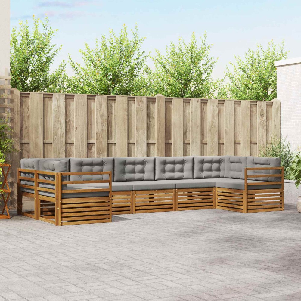 vidaXL Soffgrupper 7 pcs Naturlig och Ljus Grå Massivt Akaciaträ