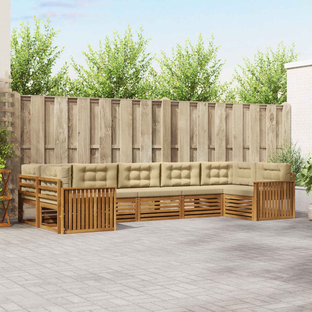 vidaXL Soffgrupper 7 pcs Naturlig och Beige Massivt Akaciaträ