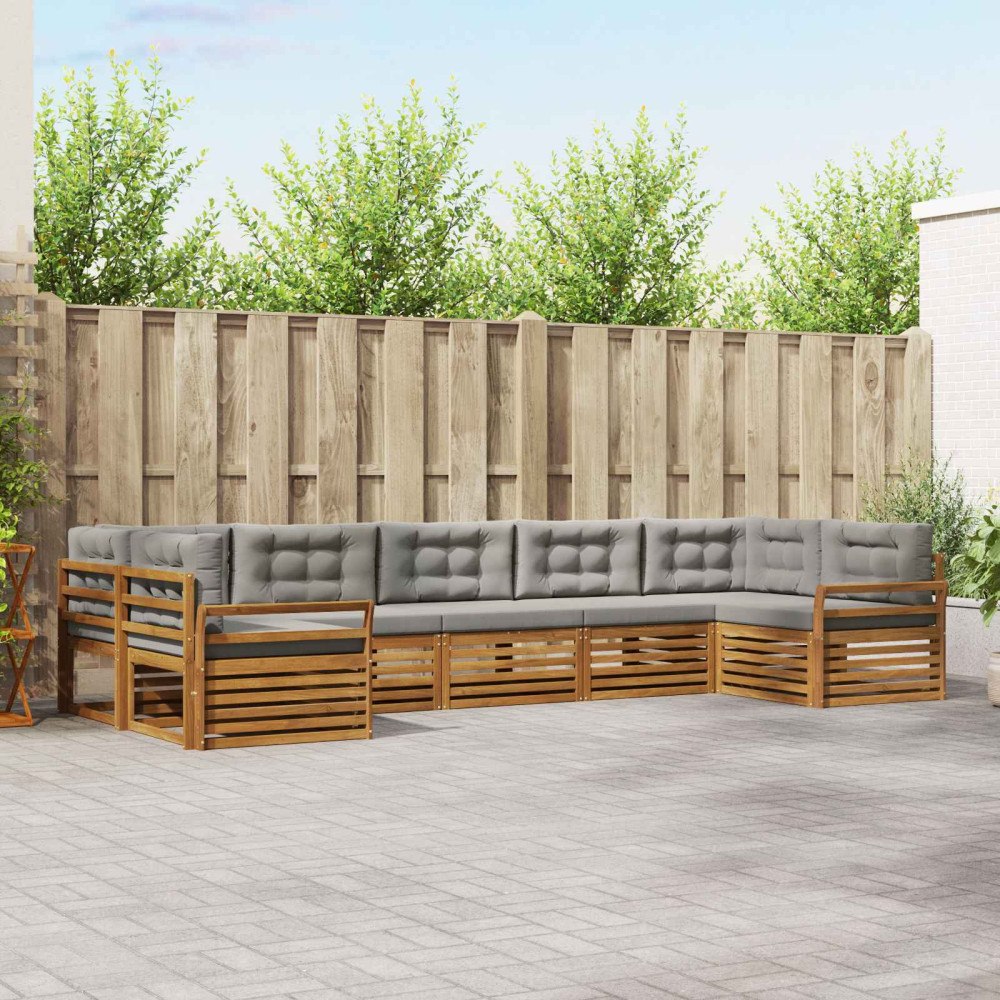 vidaXL Soffgrupper 7 pcs Naturlig och Ljus Grå Massivt Akaciaträ