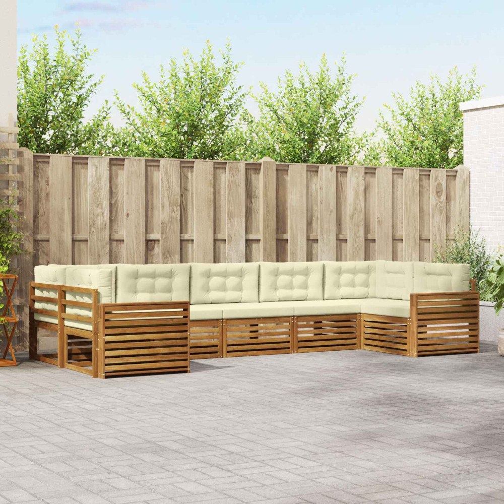 vidaXL Soffgrupper 7 pcs Naturlig och Grädde Massivt Akaciaträ