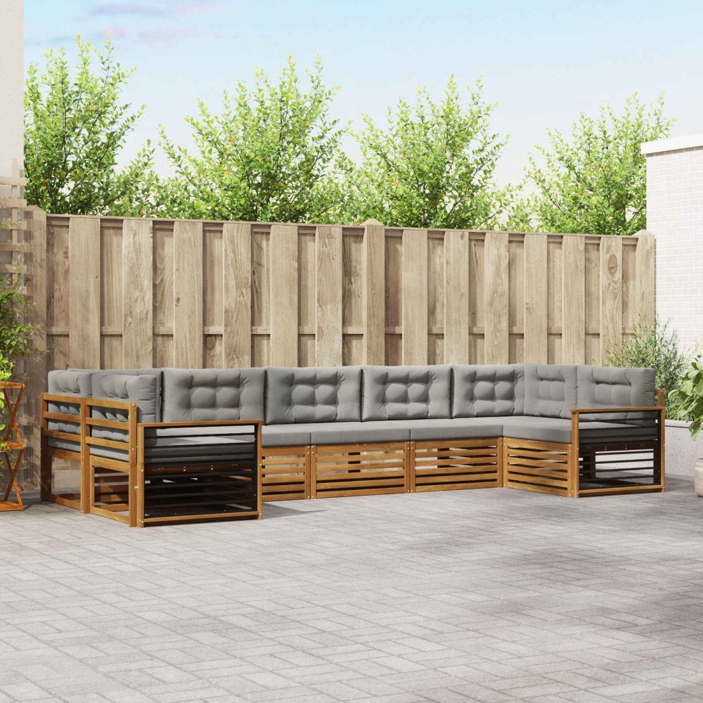 vidaXL Soffgrupper 7 pcs Naturlig och Ljus Grå Massivt Akaciaträ