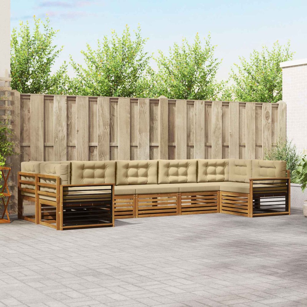 vidaXL Soffgrupper 7 pcs Naturlig och Beige Massivt Akaciaträ