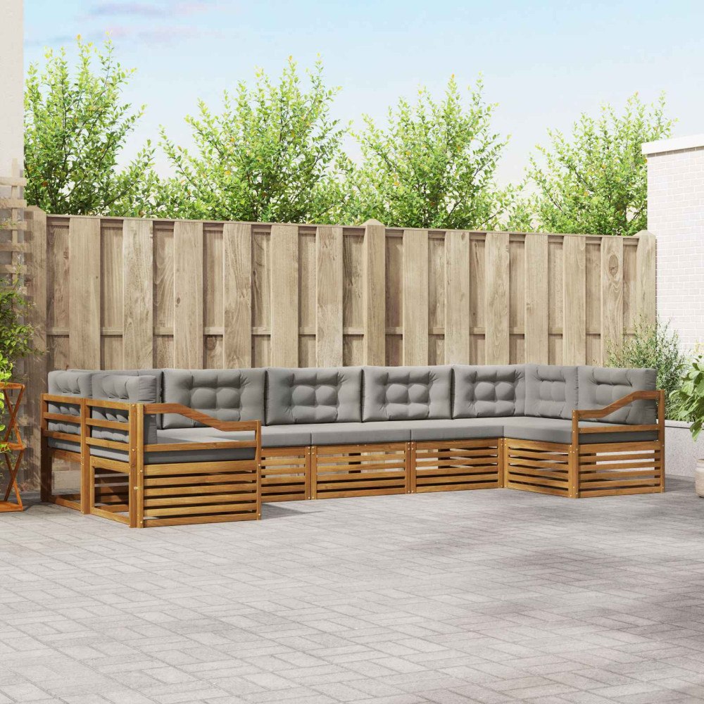 vidaXL Soffgrupper 7 pcs Naturlig och Ljus Grå Massivt Akaciaträ