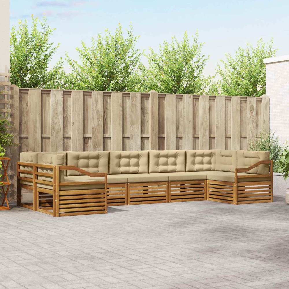 vidaXL Soffgrupper 7 pcs Naturlig och Beige Massivt Akaciaträ