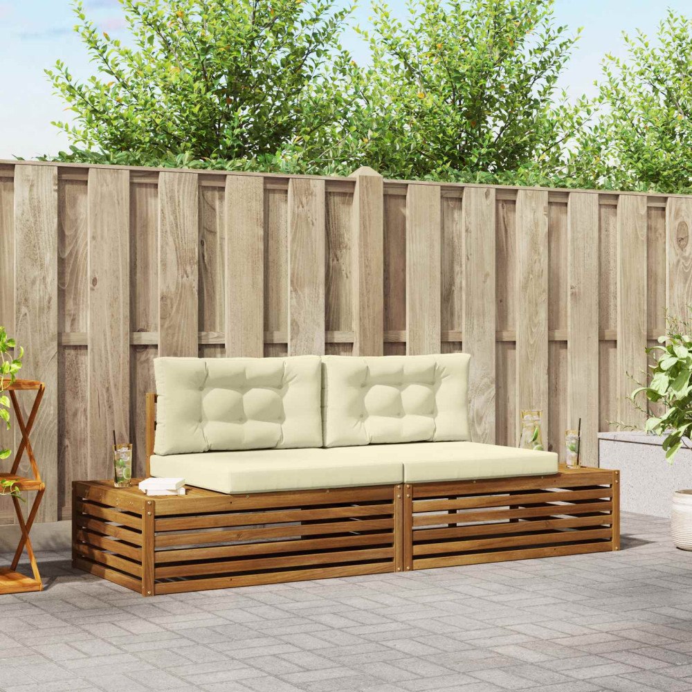 vidaXL Utomhussoffset med kudde 2 Stycke Naturlig och Grädde