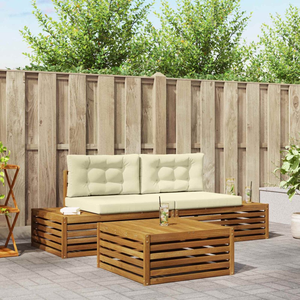 vidaXL Utomhussoffset med kudde 3 Stycke Naturlig och Grädde
