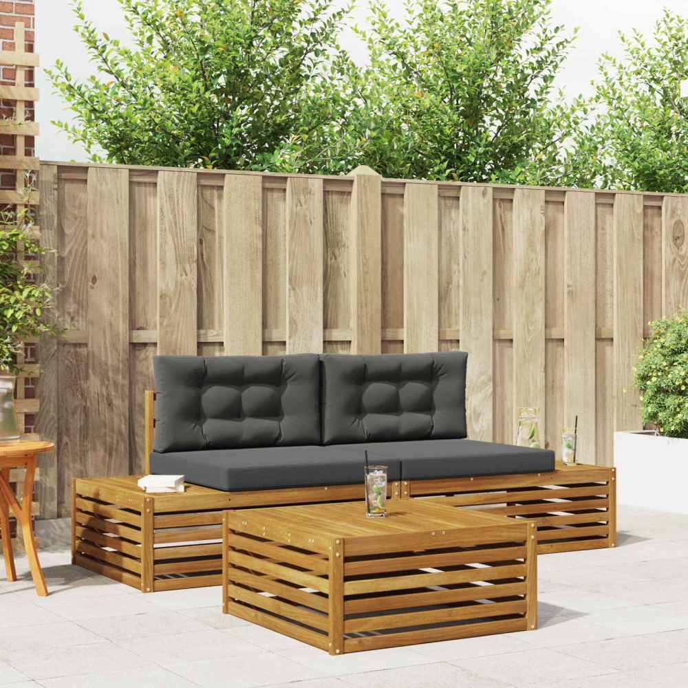 vidaXL Utomhussoffset med kudde 3 Stycke Naturlig och Antracit