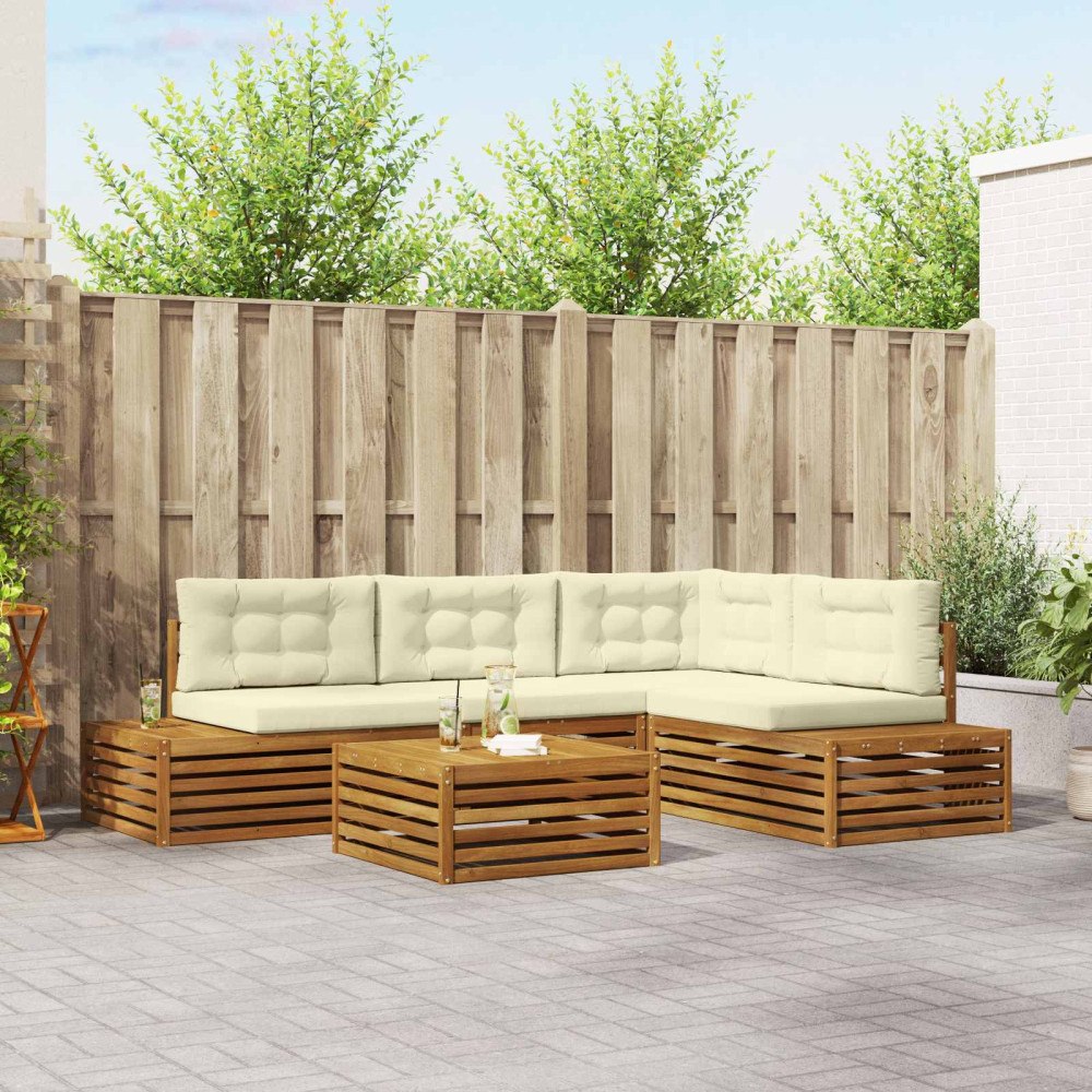 vidaXL Utomhussoffset med kudde 5 Stycke Naturlig och Grädde