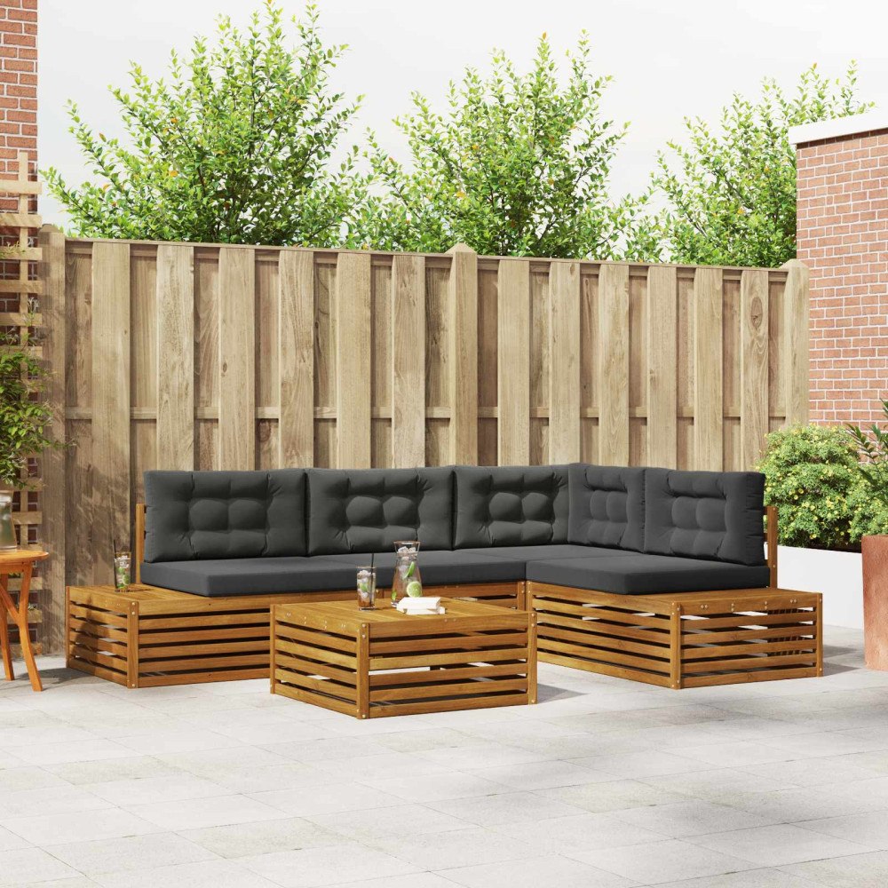 vidaXL Utomhussoffset med kudde 5 Stycke Naturlig och Antracit