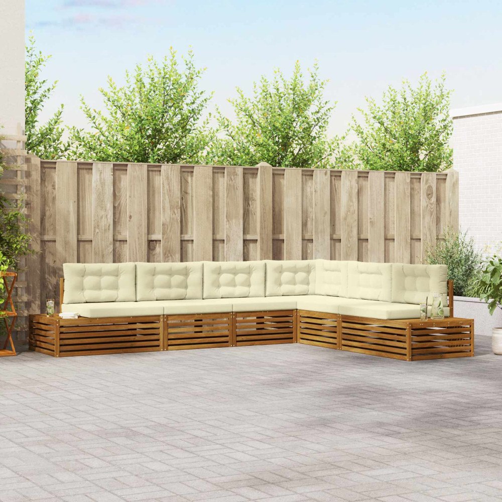 vidaXL Utomhussoffset med kudde 6 Stycke Naturlig och Grädde