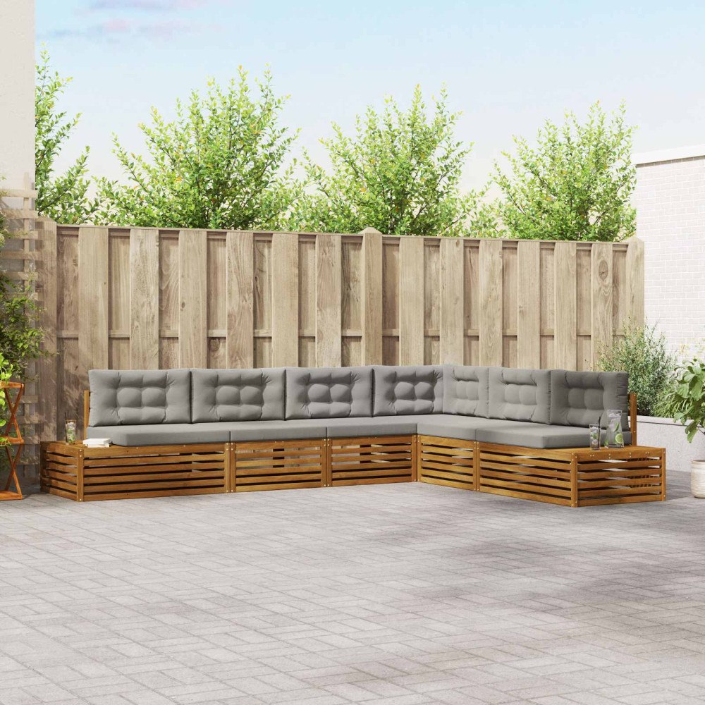 vidaXL Utomhussoffset med kudde 19 Stycke Naturlig och Ljus Grå