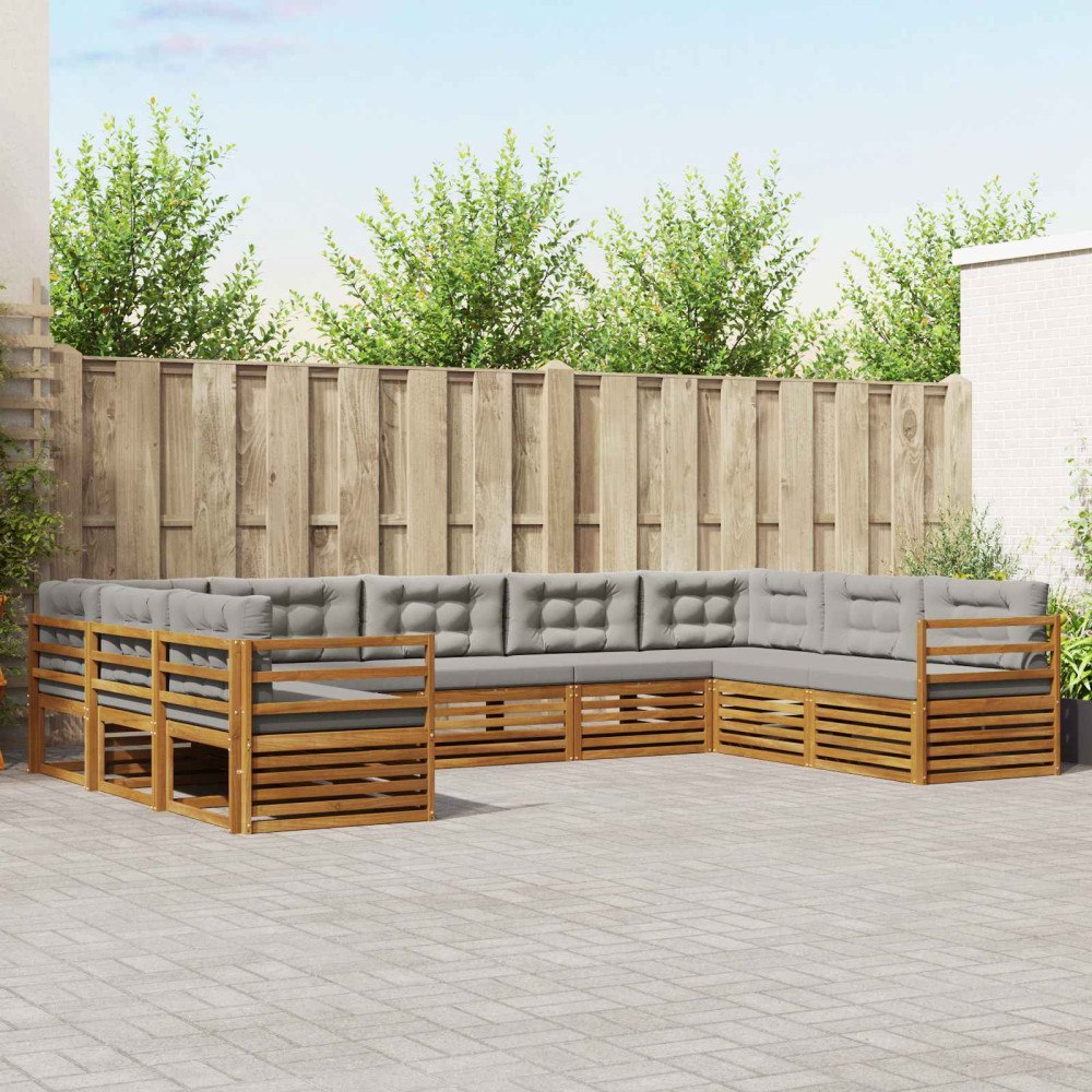 vidaXL Soffgrupper 9 pcs Naturlig och Ljus Grå Massivt Akaciaträ