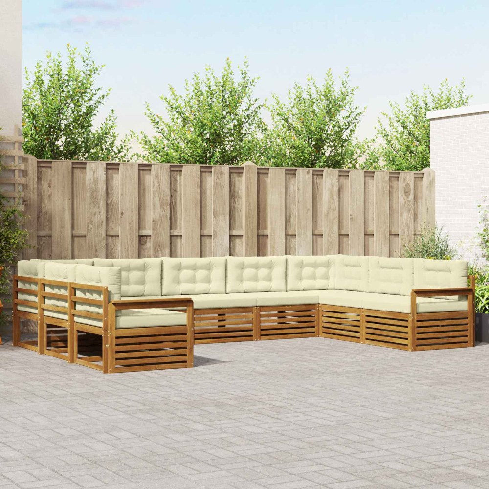 vidaXL Soffgrupper 9 pcs Naturlig och Grädde Massivt Akaciaträ