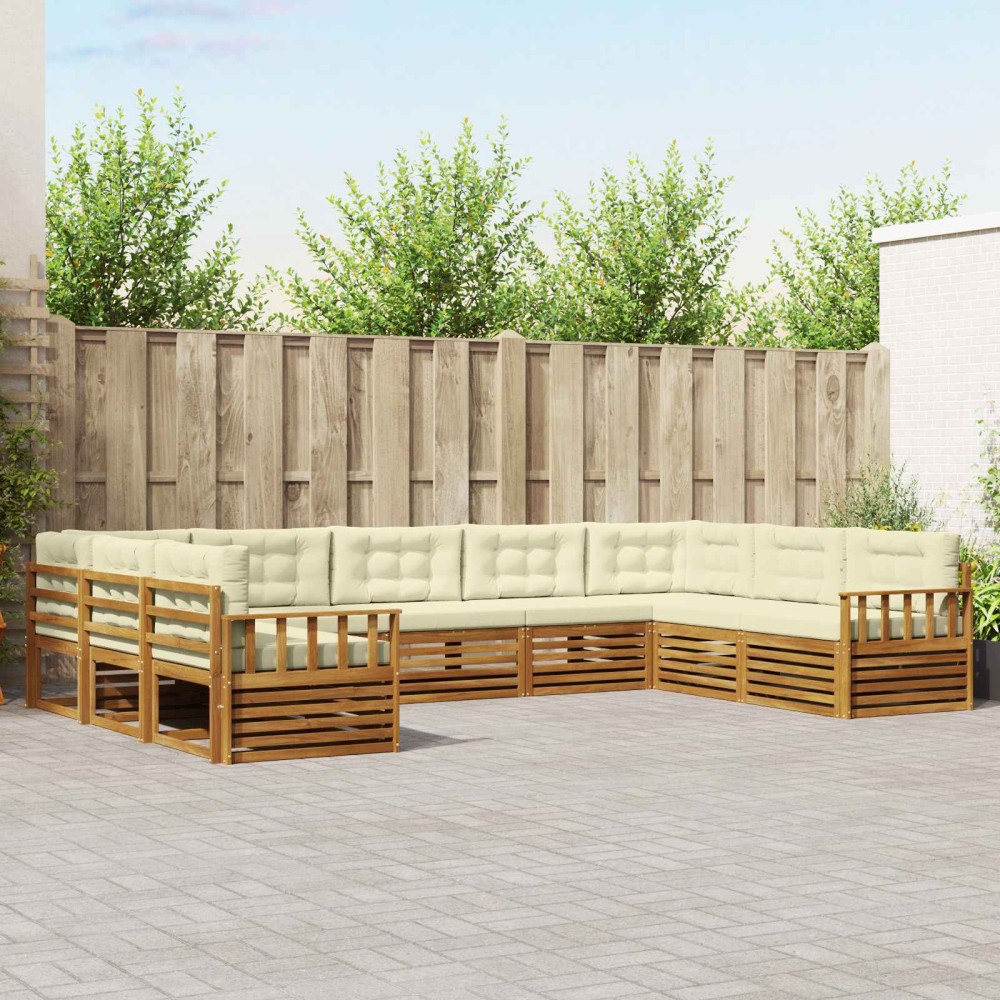 vidaXL Soffgrupper 9 pcs Naturlig och Grädde Massivt Akaciaträ