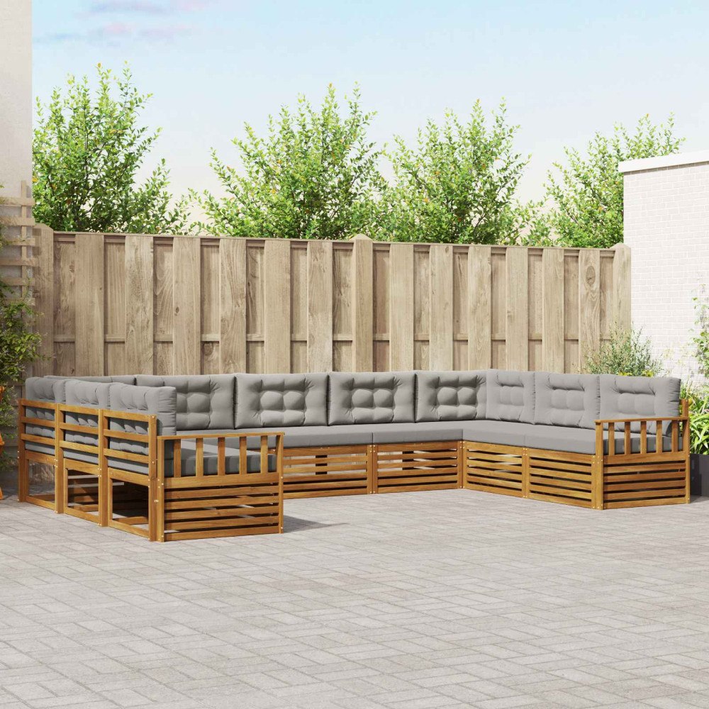 vidaXL Soffgrupper 9 pcs Naturlig och Ljus Grå Massivt Akaciaträ