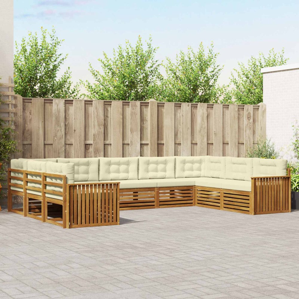 vidaXL Soffgrupper 9 pcs Naturlig och Grädde Massivt Akaciaträ