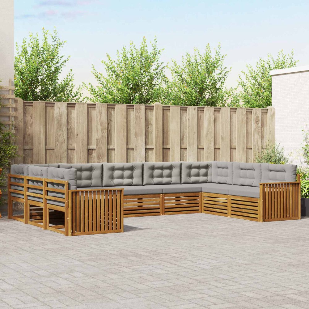 vidaXL Soffgrupper 9 pcs Naturlig och Ljus Grå Massivt Akaciaträ