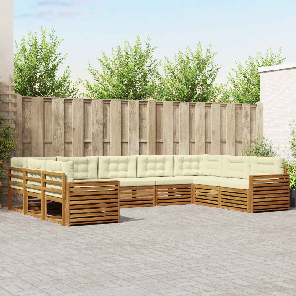 vidaXL Soffgrupper 9 pcs Naturlig och Grädde Massivt Akaciaträ