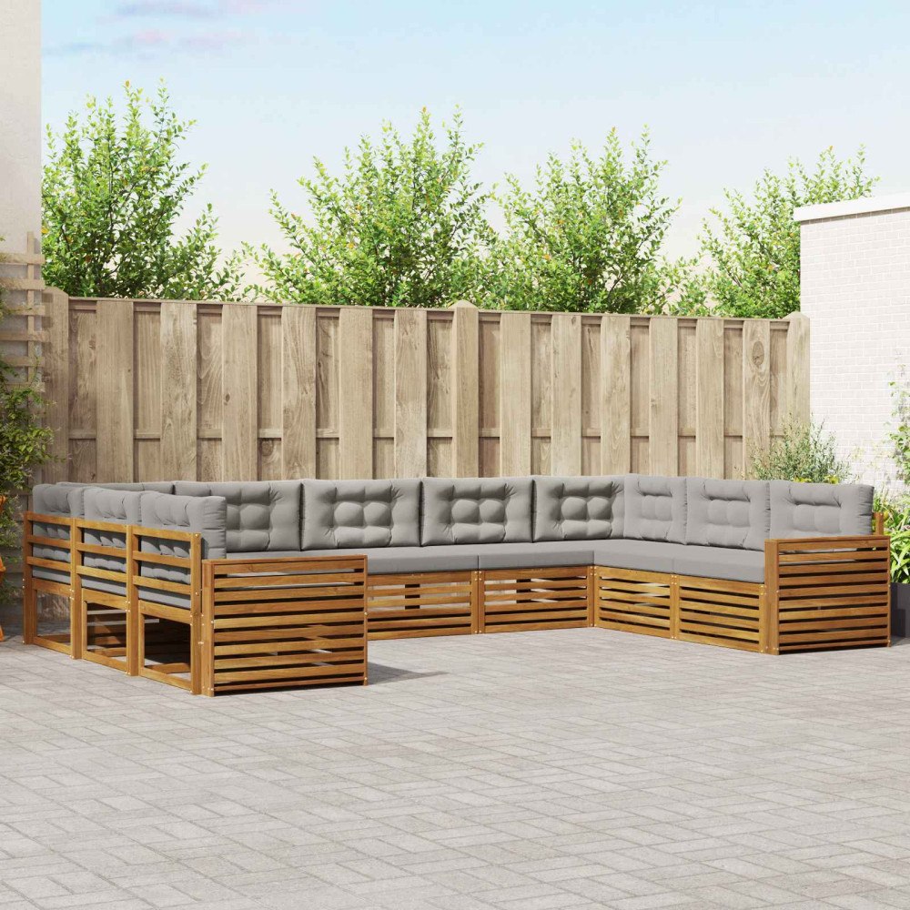 vidaXL Soffgrupper 9 pcs Naturlig och Ljus Grå Massivt Akaciaträ