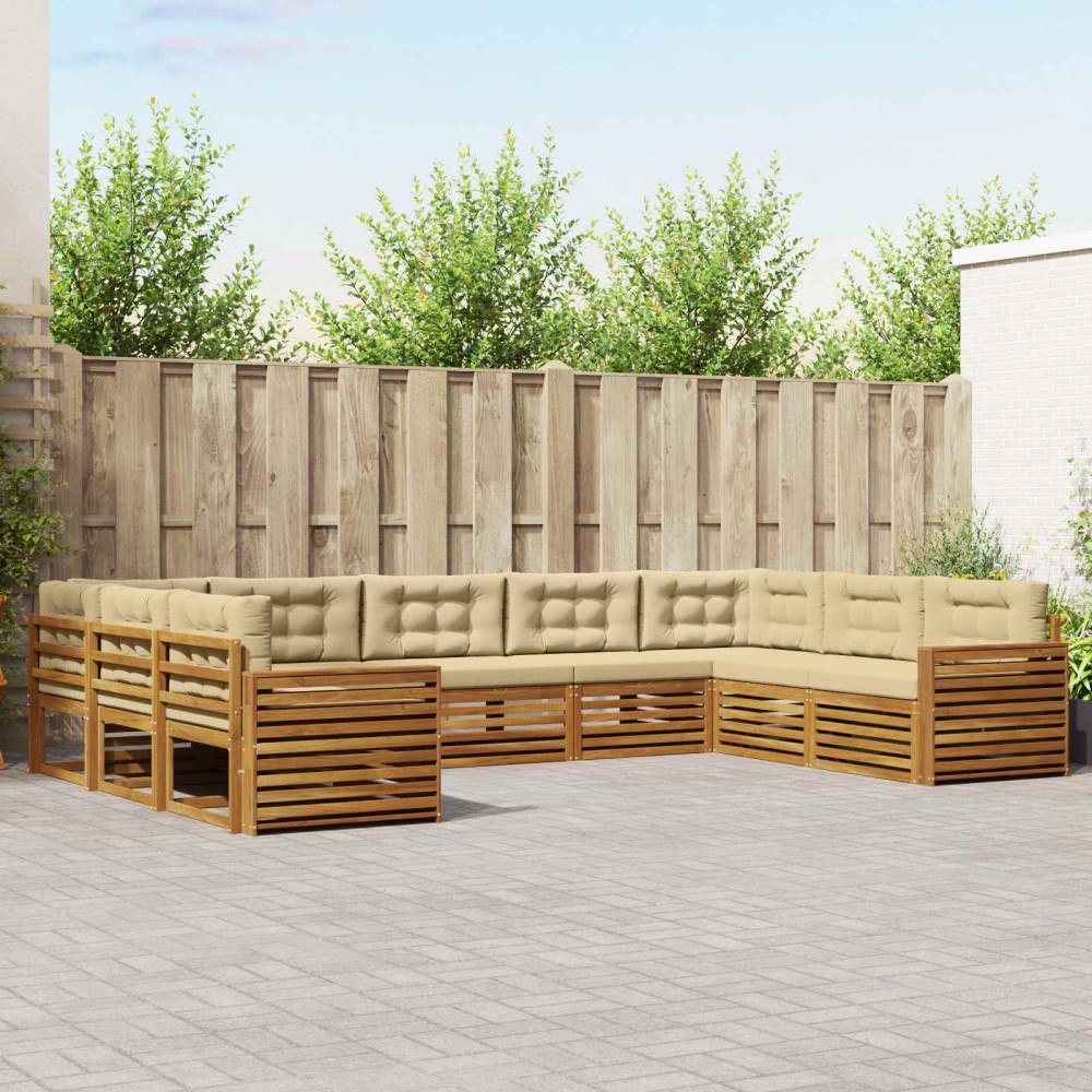 vidaXL Soffgrupper 9 pcs Naturlig och Beige Massivt Akaciaträ