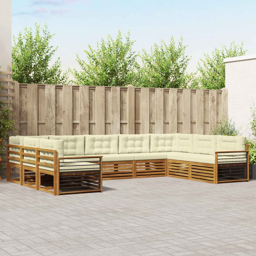 vidaXL Soffgrupper 9 pcs Naturlig och Grädde Massivt Akaciaträ