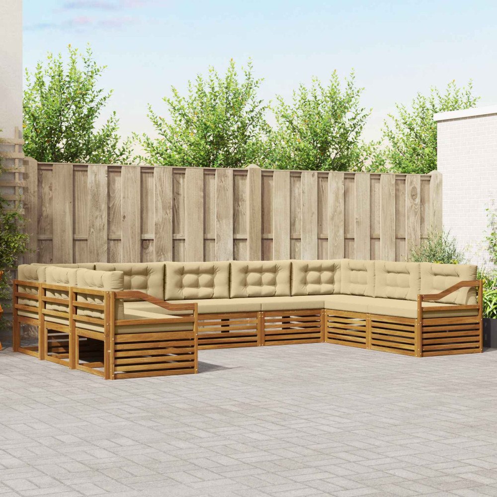 vidaXL Soffgrupper 9 pcs Naturlig och Beige Massivt Akaciaträ
