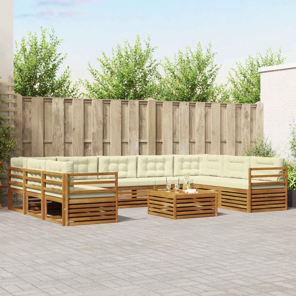 vidaXL Soffgrupper 10 pcs Naturlig och Grädde Massivt Akaciaträ