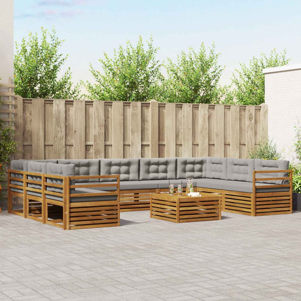 vidaXL Soffgrupper 10 pcs Naturlig och Ljus Grå Massivt Akaciaträ