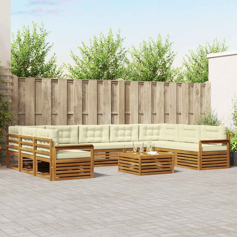 vidaXL Soffgrupper 10 pcs Naturlig och Grädde Massivt Akaciaträ