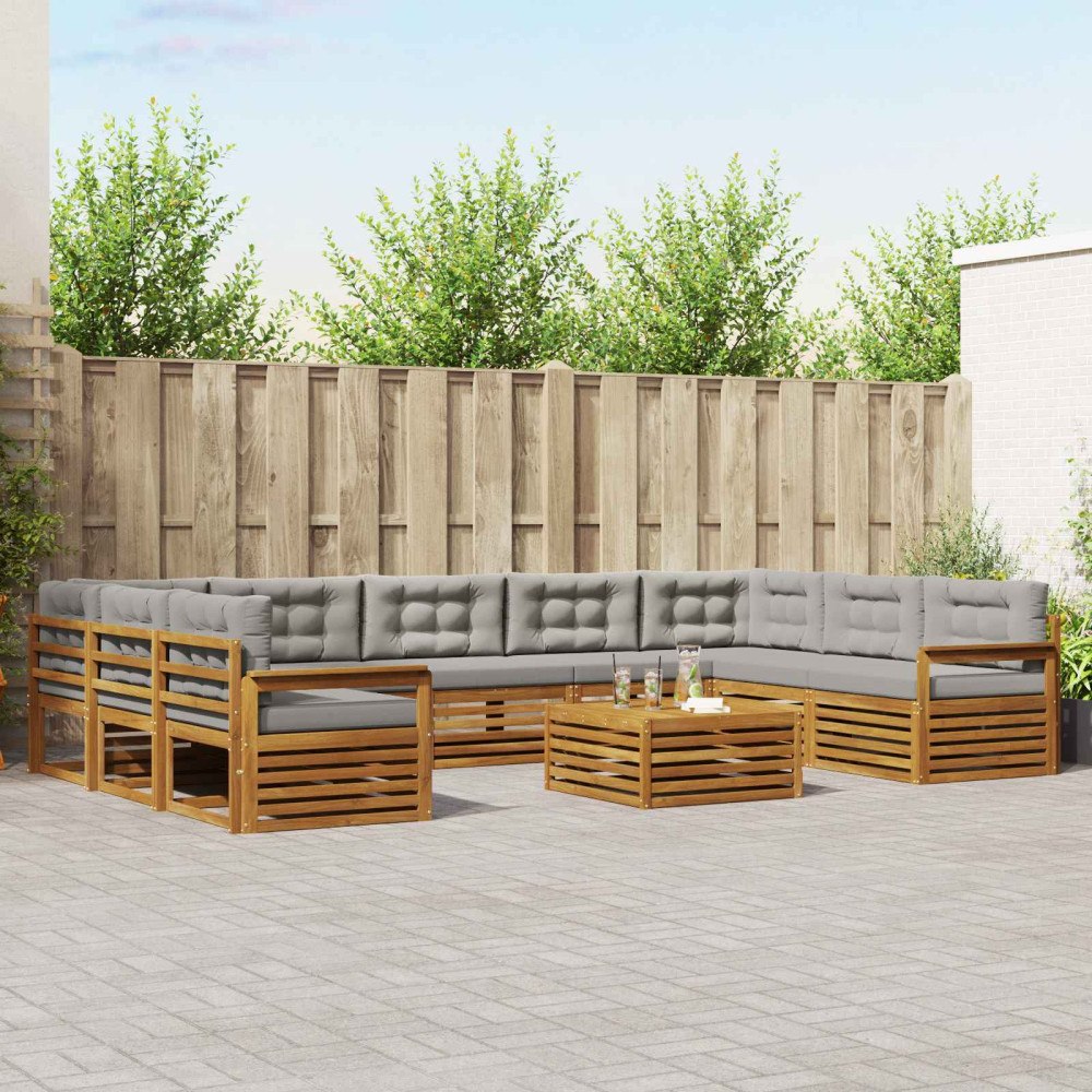 vidaXL Soffgrupper 10 pcs Naturlig och Ljus Grå Massivt Akaciaträ