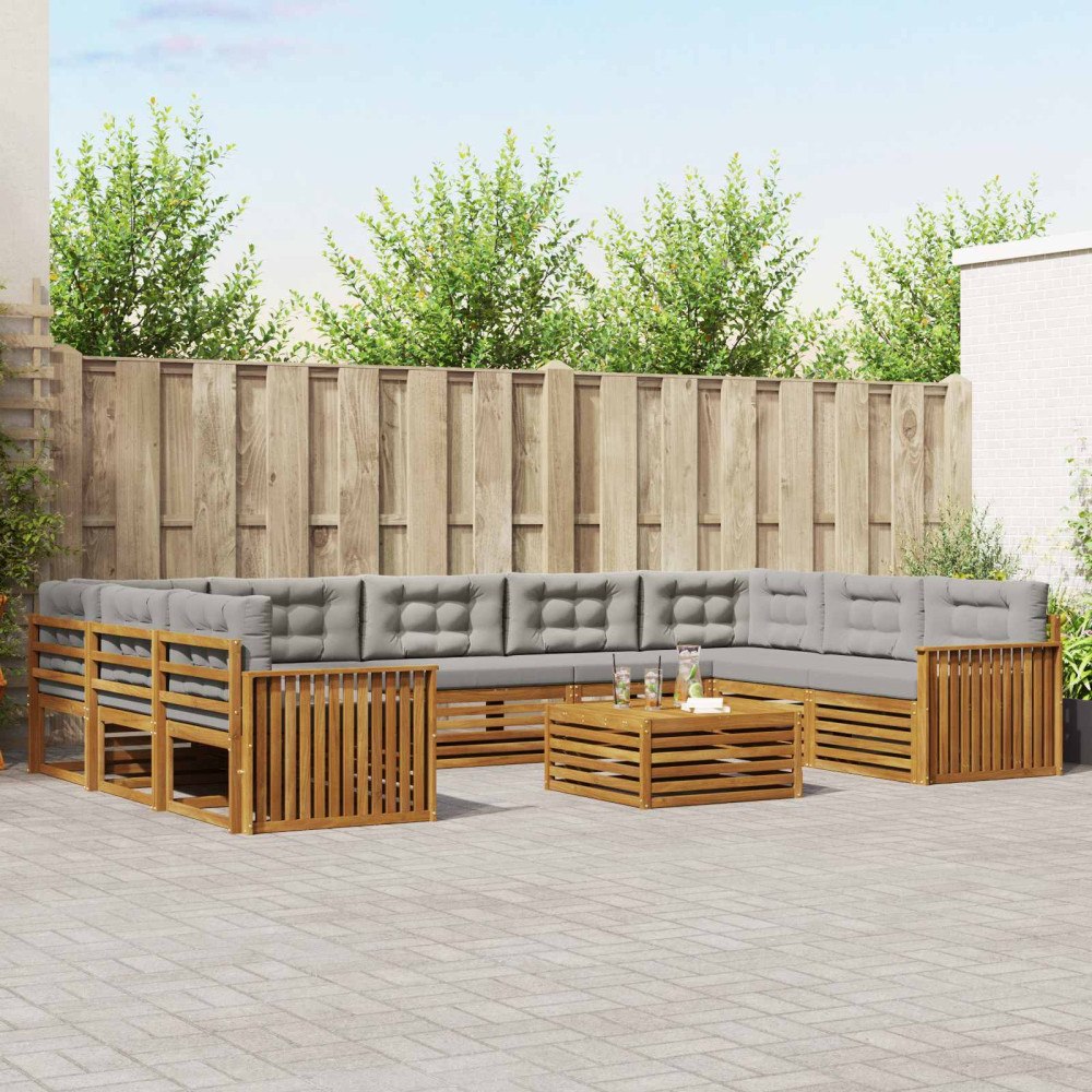 vidaXL Soffgrupper 10 pcs Naturlig och Ljus Grå Massivt Akaciaträ