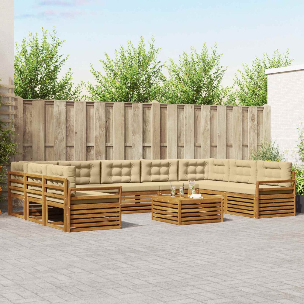 vidaXL Soffgrupper 10 pcs Naturlig och Beige Massivt Akaciaträ