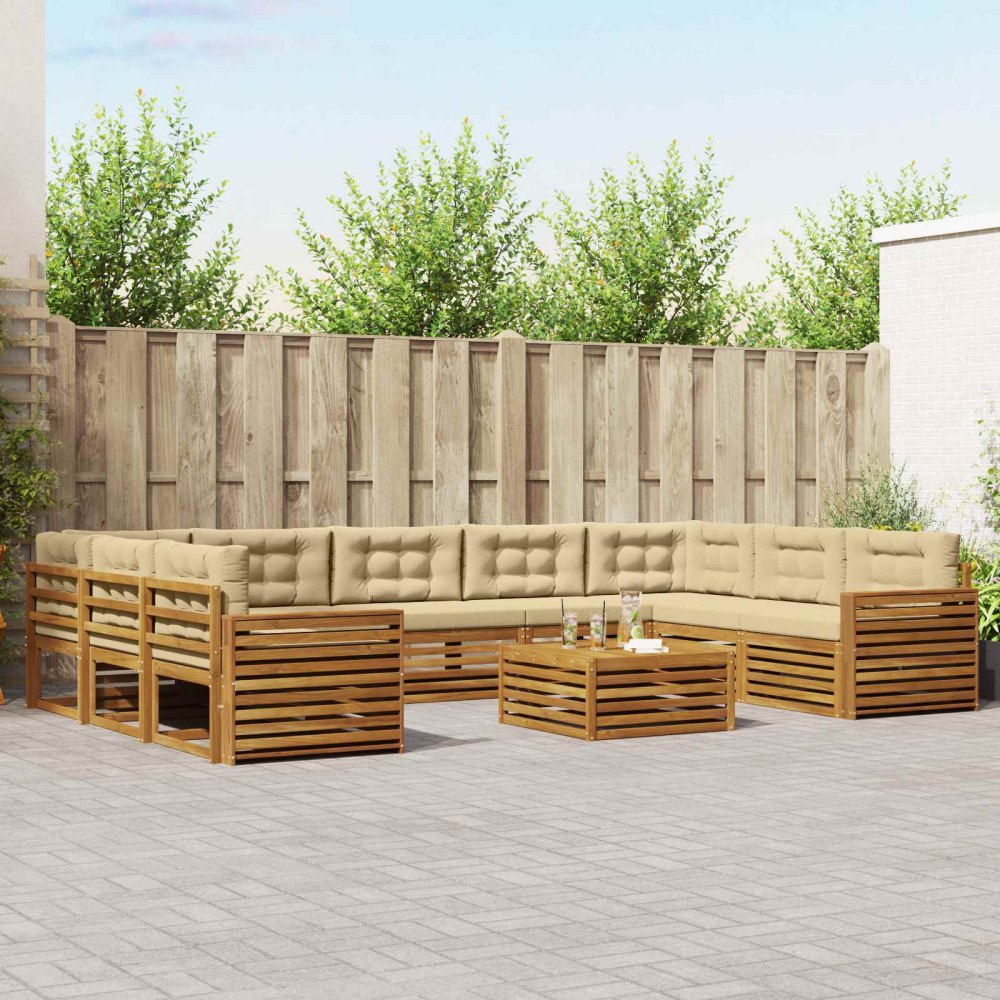 vidaXL Soffgrupper 10 pcs Naturlig och Beige Massivt Akaciaträ
