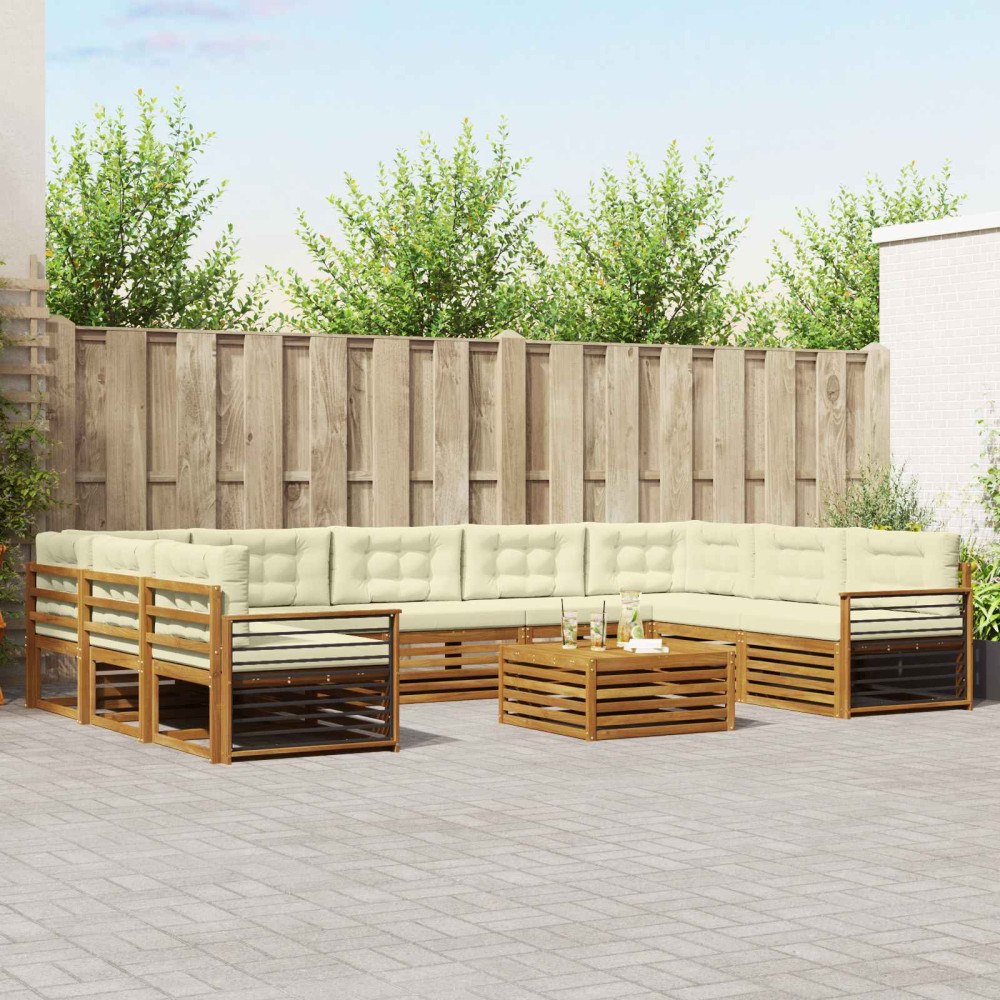 vidaXL Soffgrupper 10 pcs Naturlig och Grädde Massivt Akaciaträ