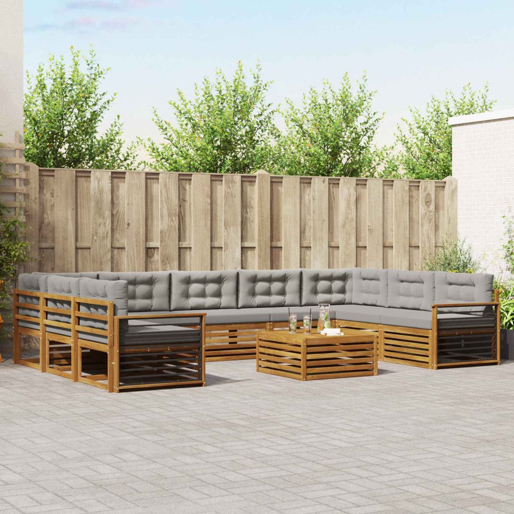 vidaXL Soffgrupper 10 pcs Naturlig och Ljus Grå Massivt Akaciaträ