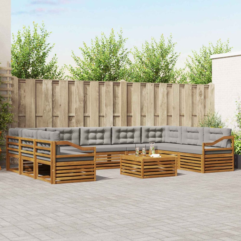 vidaXL Soffgrupper 10 pcs Naturlig och Ljus Grå Massivt Akaciaträ